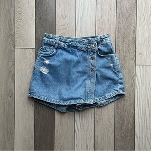 Denim Button-Up Mini Short Skirt